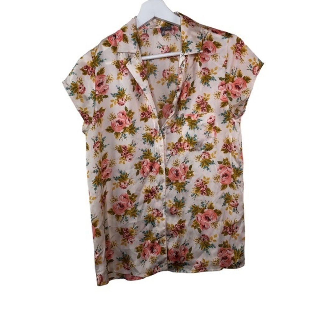 Chelsea Floral Silk Floral Sleeveless Button Down Blouse